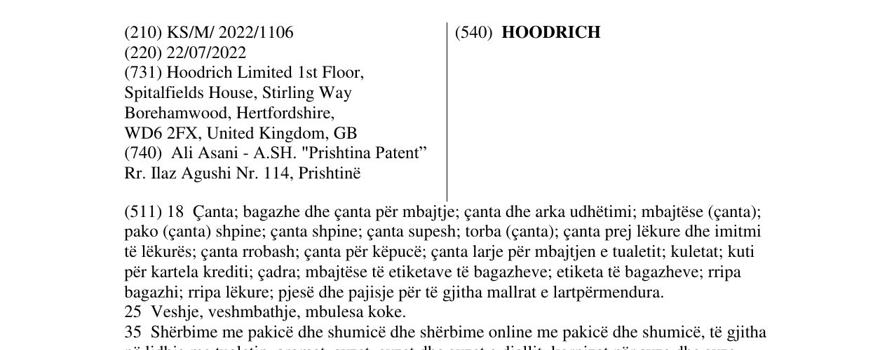Zëri i markës HOODRICH në buletin