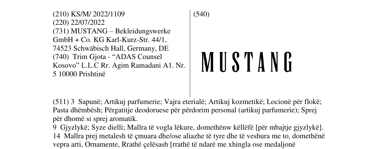 Zëri i markës MUSTANG në buletin
