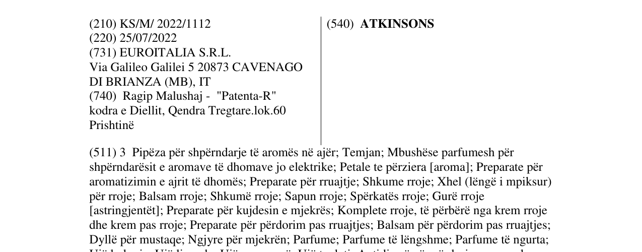 Zëri i markës ATKINSONS në buletin