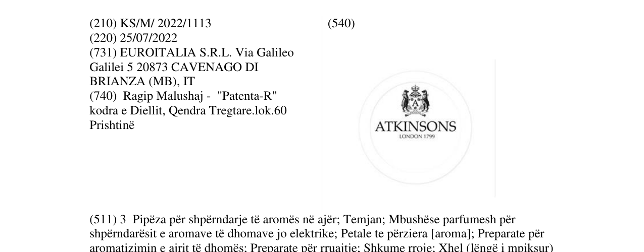Zëri i markës ATKINSONS në buletin