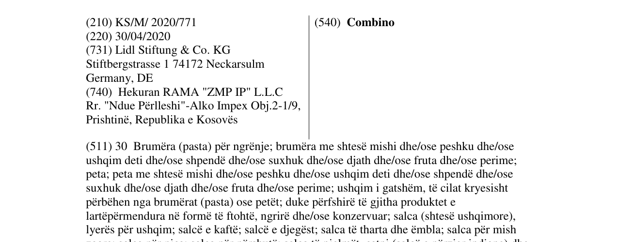 Zëri i markës Combino në buletin