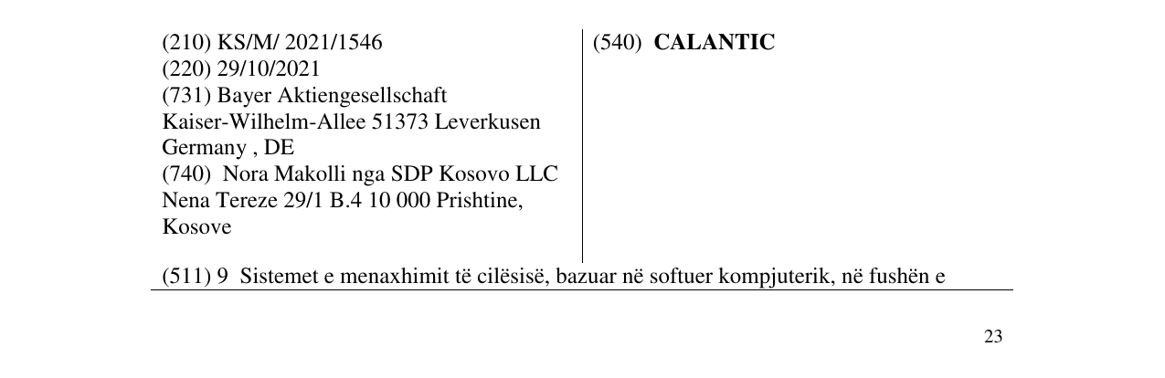 Zëri i markës CALANTIC në buletin