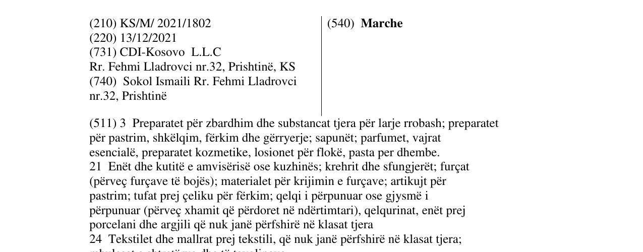 Zëri i markës Marche në buletin