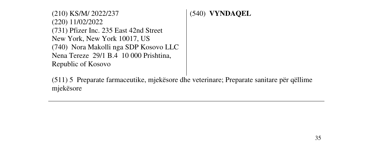 Zëri i markës VYNDAQEL në buletin