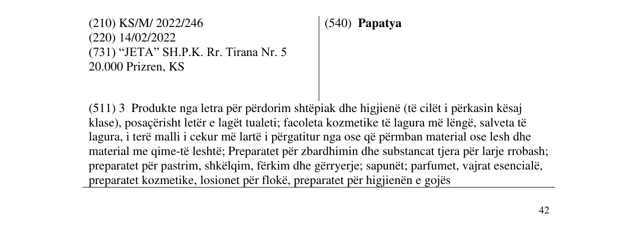 Zëri i markës Papatya në buletin