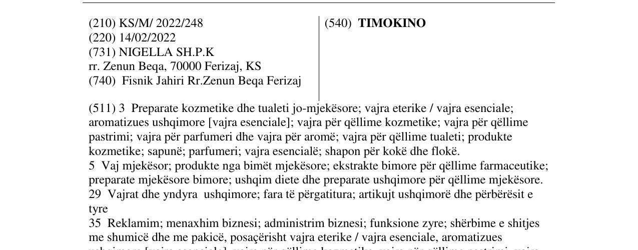 Zëri i markës TIMOKINO në buletin