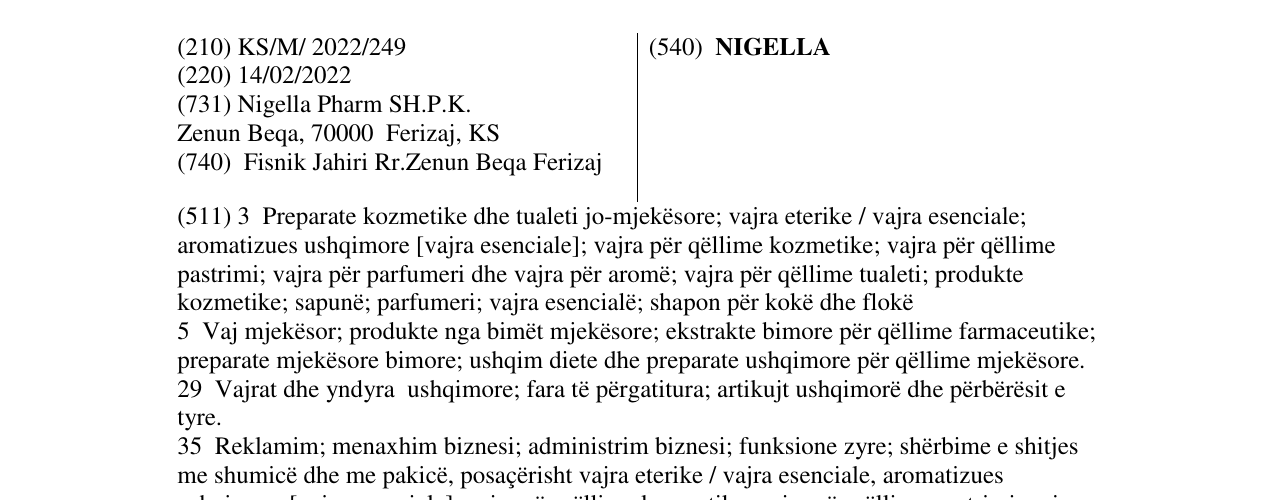 Zëri i markës NIGELLA në buletin
