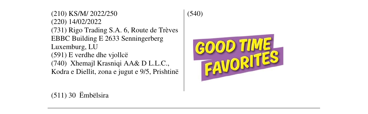 Zëri i markës GOOD TIME FAVORITES në buletin