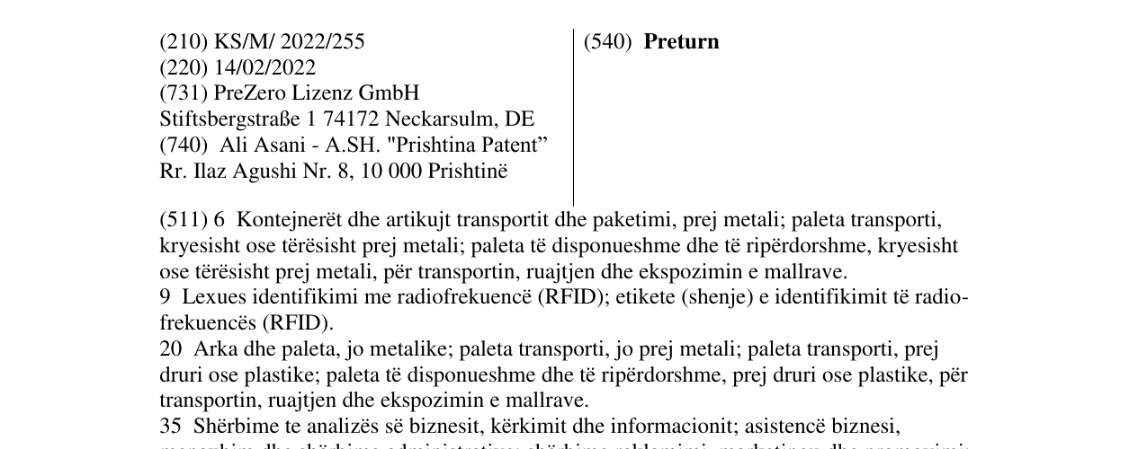 Zëri i markës Preturn në buletin