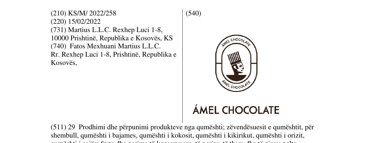 Zëri i markës AMEL CHOCOLATE në buletin