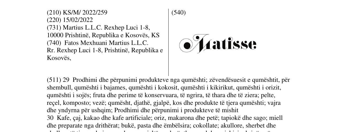 Zëri i markës Matisse në buletin
