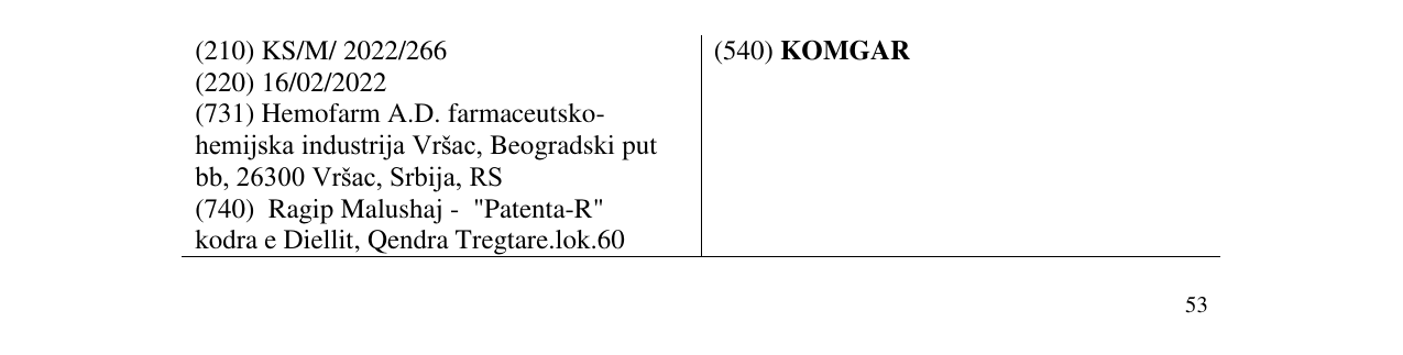 Zëri i markës KOMGAR në buletin