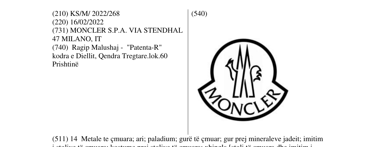 Zëri i markës MONCLER në buletin