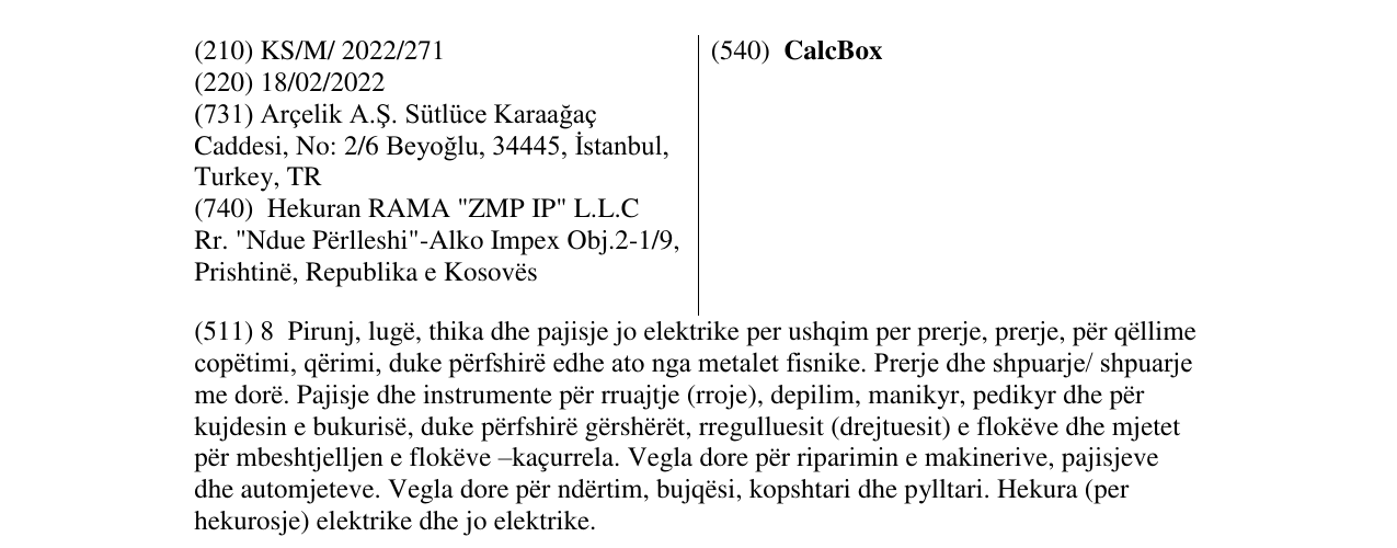 Zëri i markës CalcBox në buletin