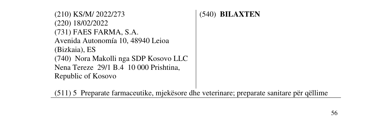 Zëri i markës BILAXTEN në buletin