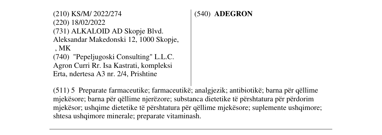 Zëri i markës ADEGRON në buletin