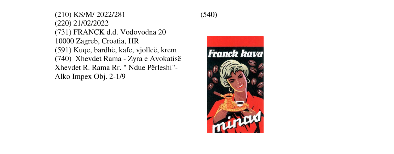 Zëri i markës Franck kava në buletin