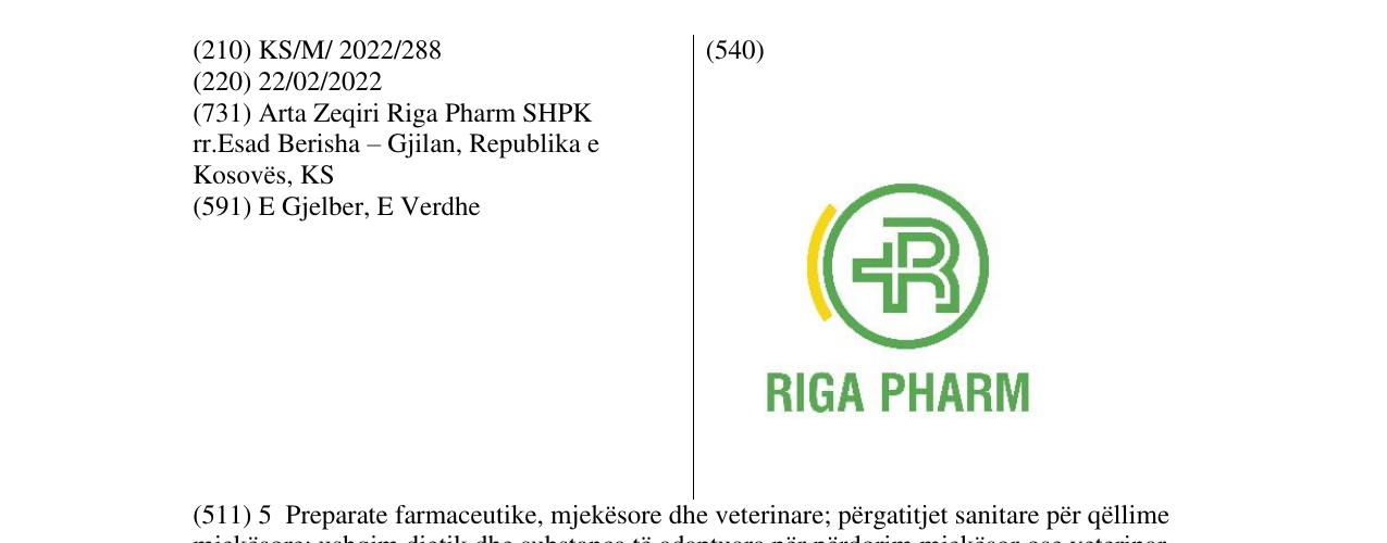 Zëri i markës RIGA PHARM në buletin