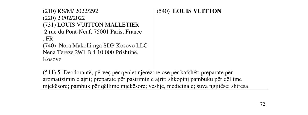 Zëri i markës LOUIS VUITTON në buletin