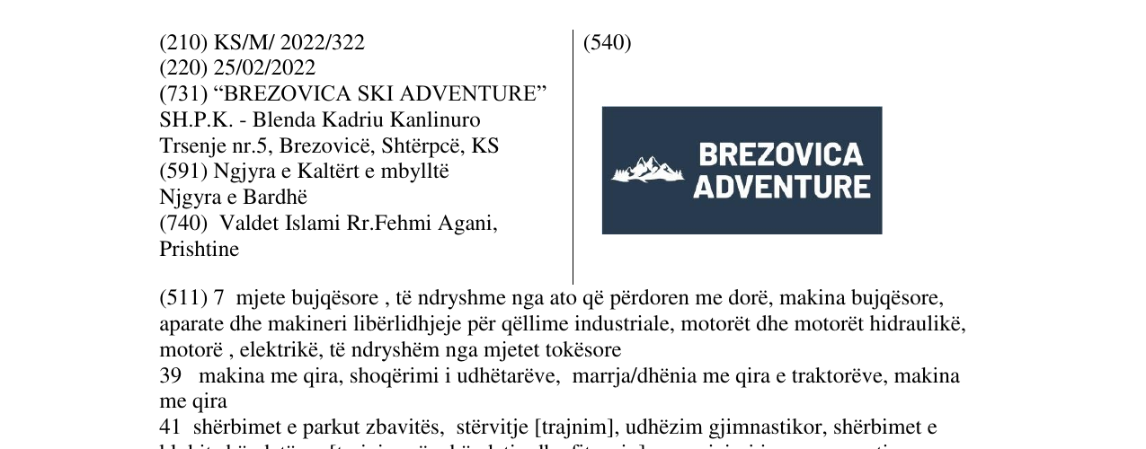 Zëri i markës BREZOVICA ADVENTURE në buletin