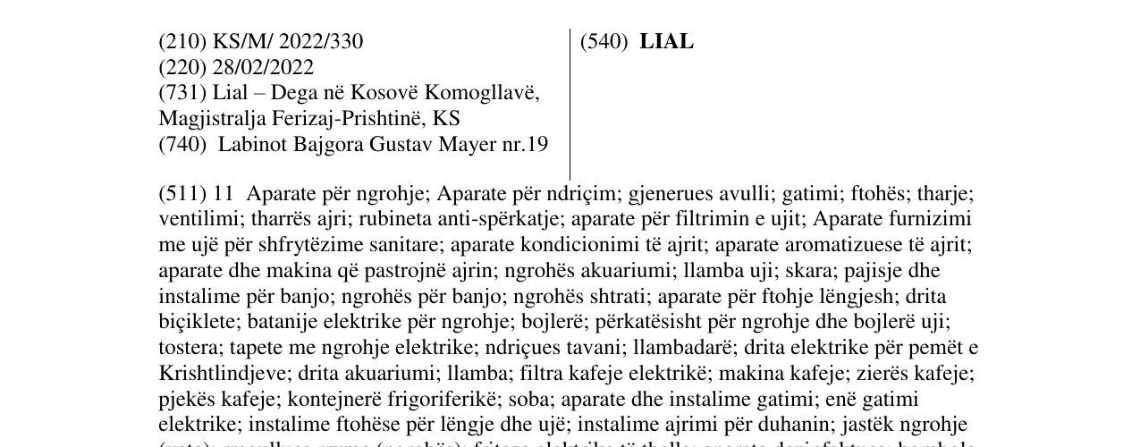 Zëri i markës LIAL në buletin