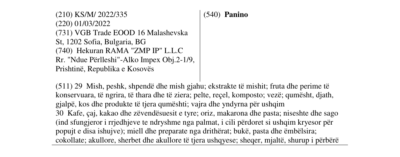 Zëri i markës Panino në buletin