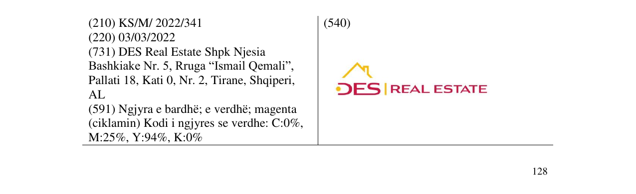 Zëri i markës DES REAL ESTATE në buletin