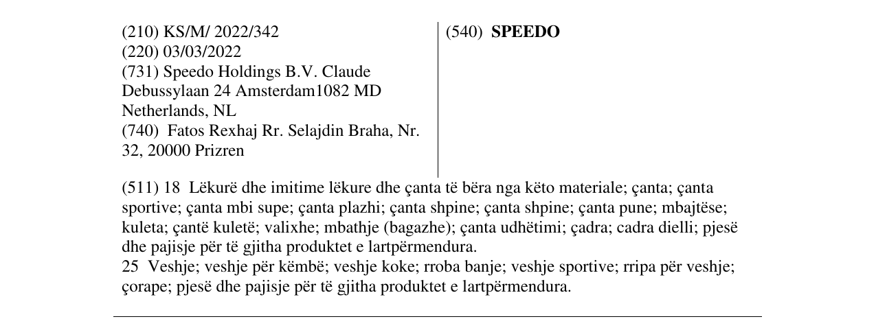 Zëri i markës SPEEDO në buletin