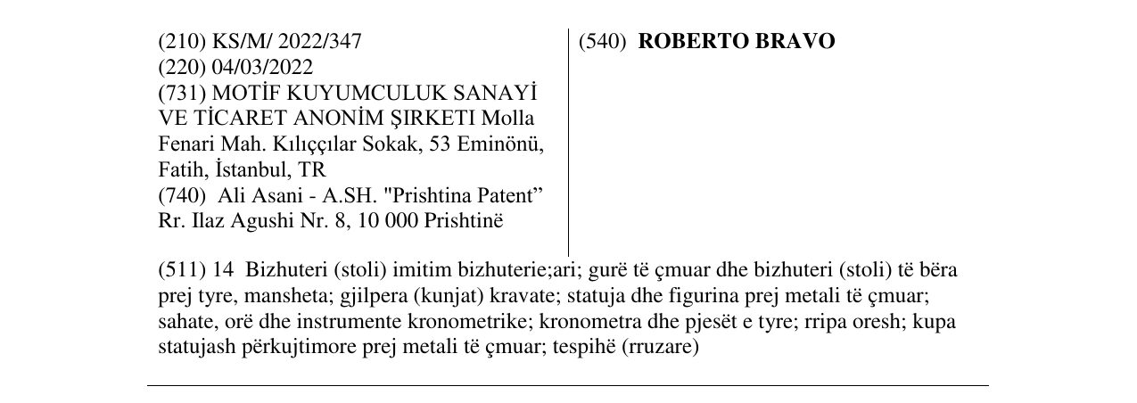 Zëri i markës ROBERTO BRAVO në buletin