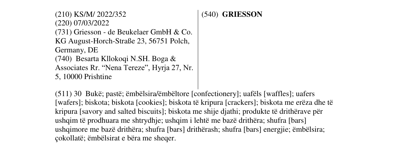Zëri i markës GRIESSON në buletin