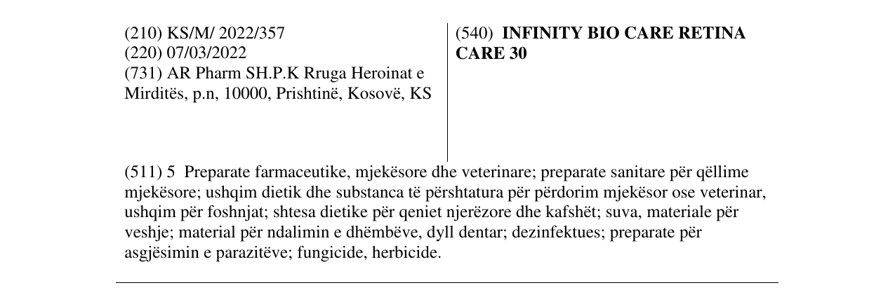 Zëri i markës INFINITY BIO CARE RETINA CARE 30 në buletin