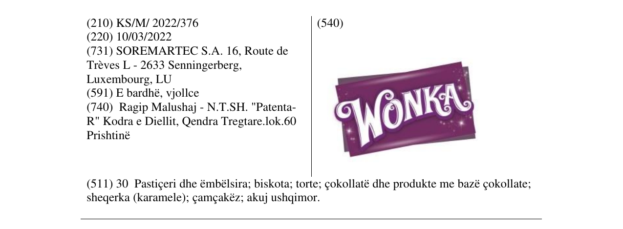 Zëri i markës WONKA në buletin