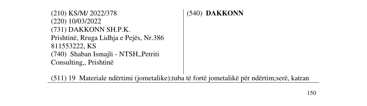 Zëri i markës DAKKONN në buletin