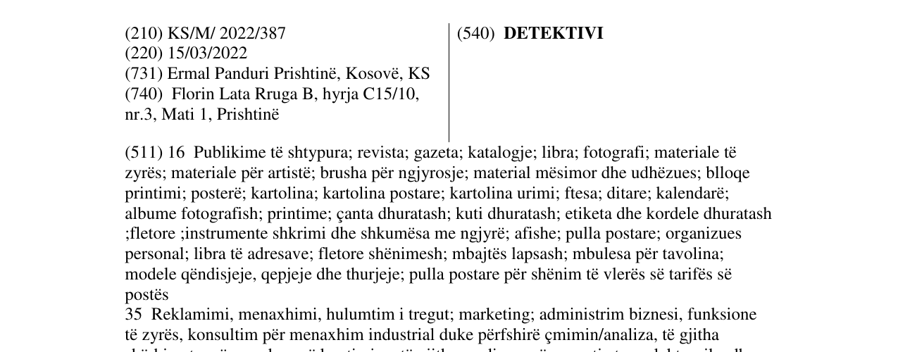 Zëri i markës DETEKTIVI në buletin
