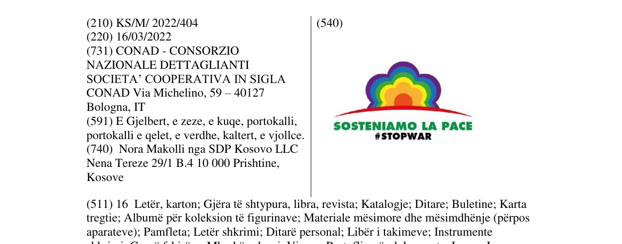 Zëri i markës SOSTENIAMO LA PACE në buletin