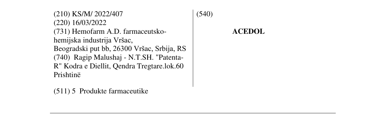Zëri i markës ACEDOL në buletin
