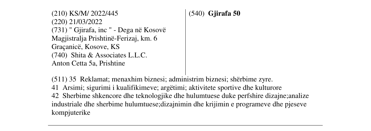 Zëri i markës Gjirafa 50 në buletin