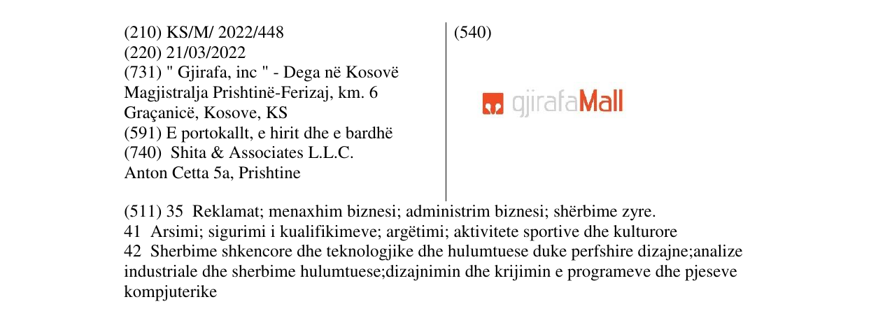 Zëri i markës gjirafa Mall në buletin