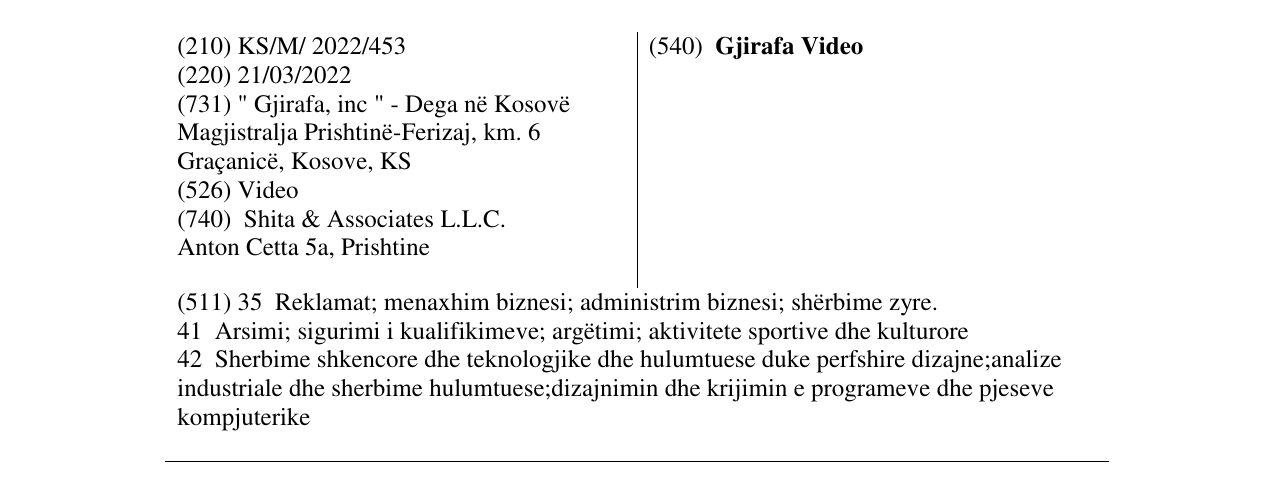 Zëri i markës Gjirafa Video në buletin