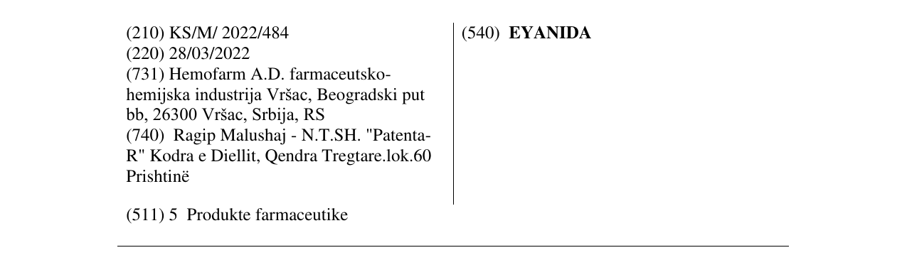 Zëri i markës EYANIDA në buletin