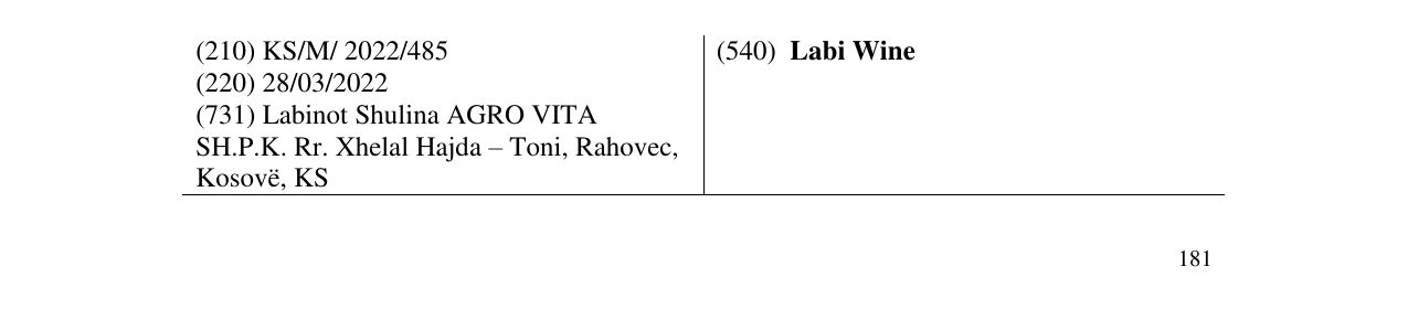 Zëri i markës Labi Wine në buletin