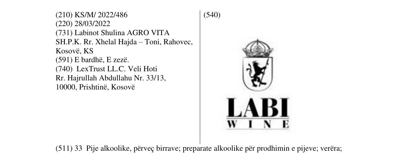Zëri i markës LABI WINE në buletin