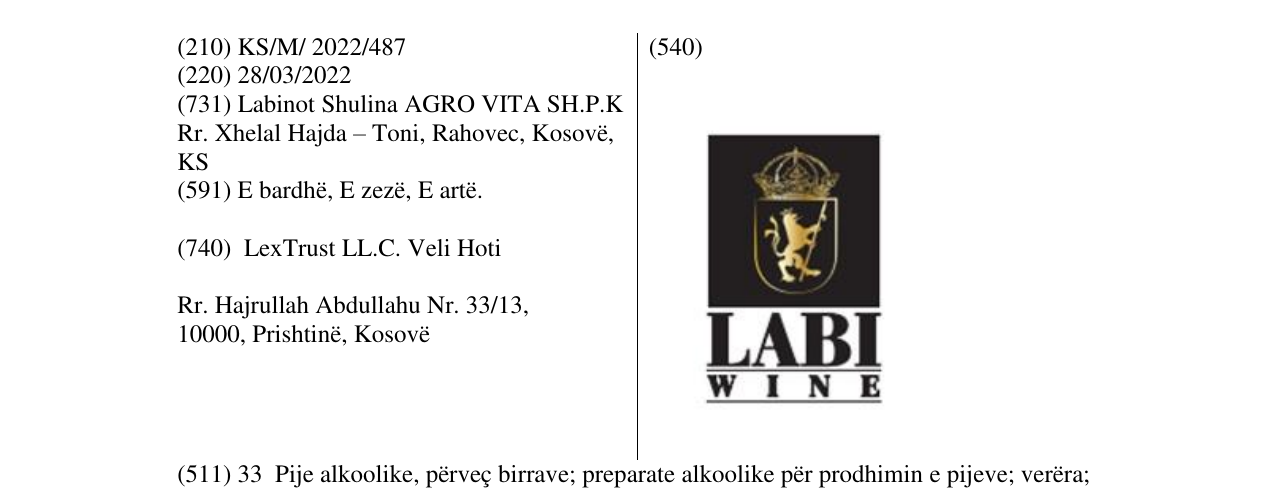 Zëri i markës LABI WINE në buletin