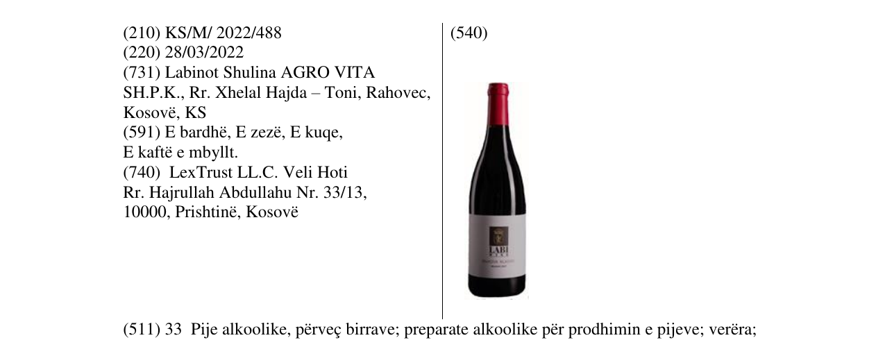 Zëri i markës LABI WINE në buletin