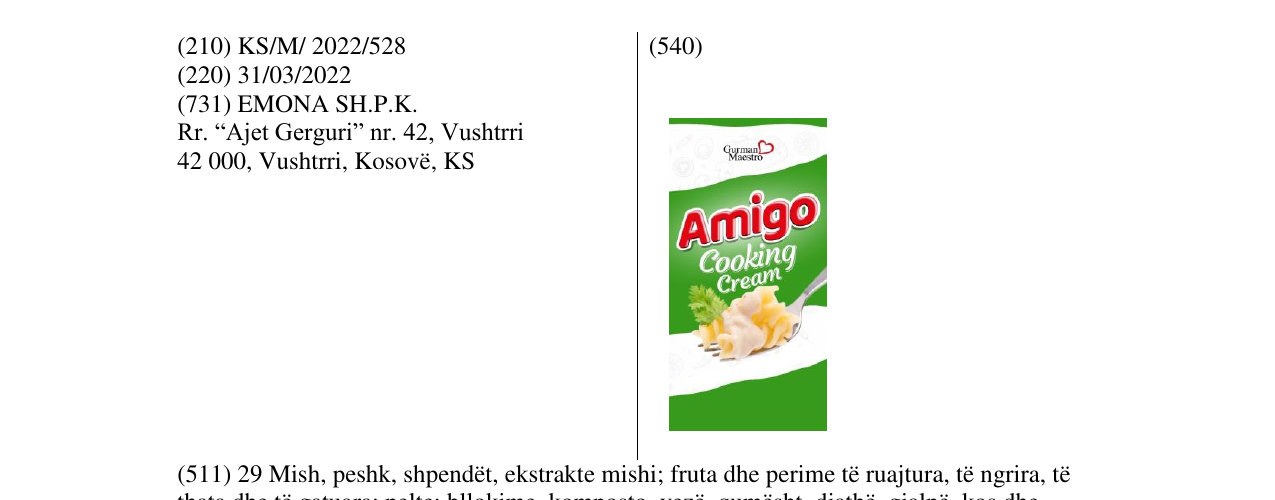 Zëri i markës Gurman Maestro Amigo në buletin