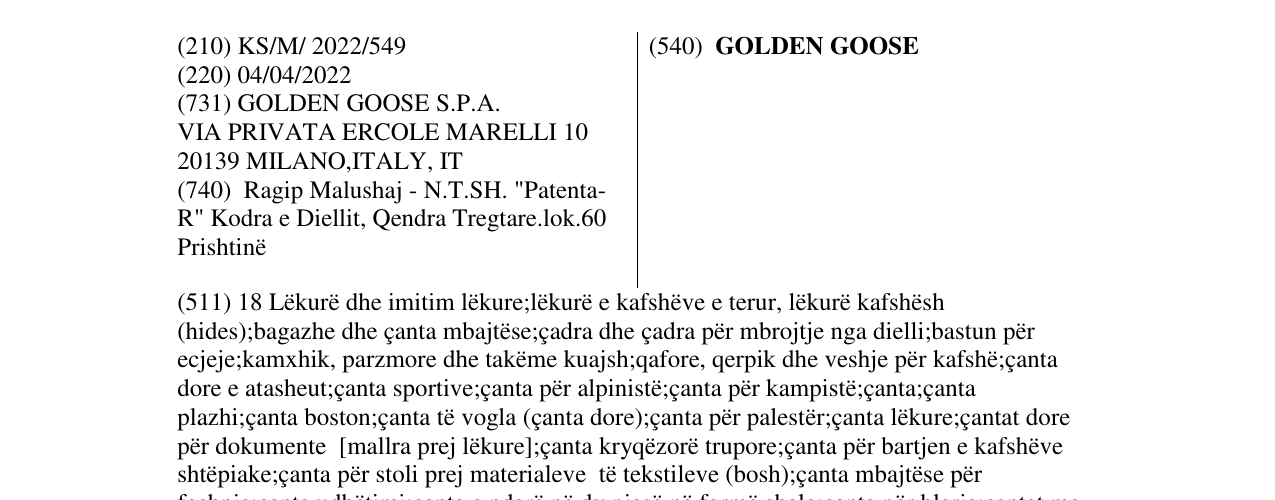 Zëri i markës GOLDEN GOOSE në buletin