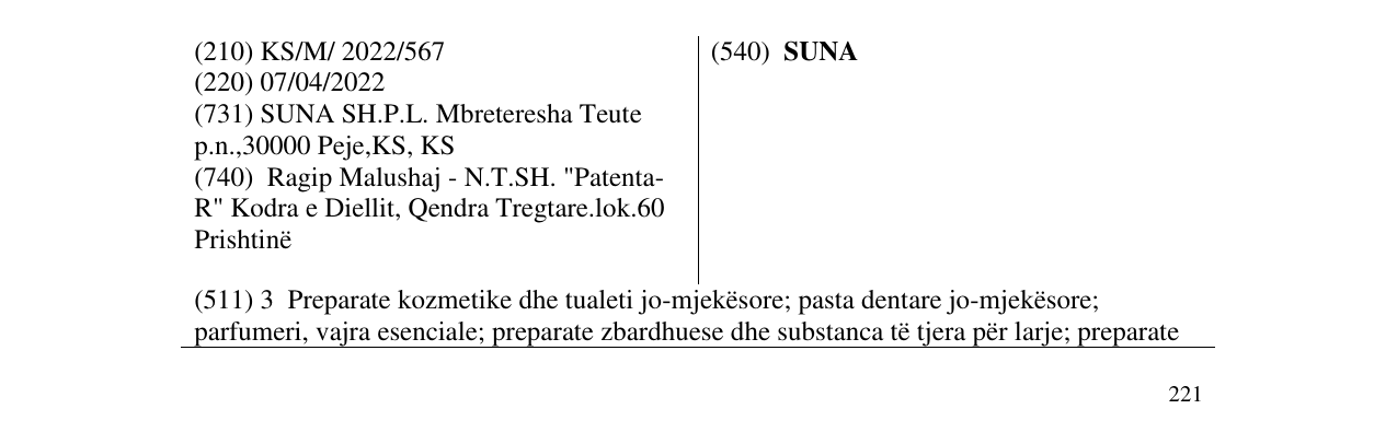 Zëri i markës SUNA në buletin