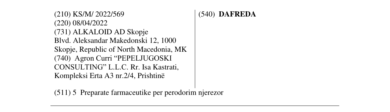 Zëri i markës DAFREDA në buletin