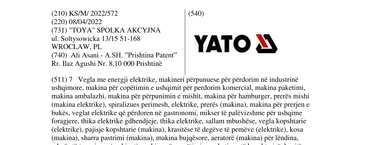 Zëri i markës YATO në buletin