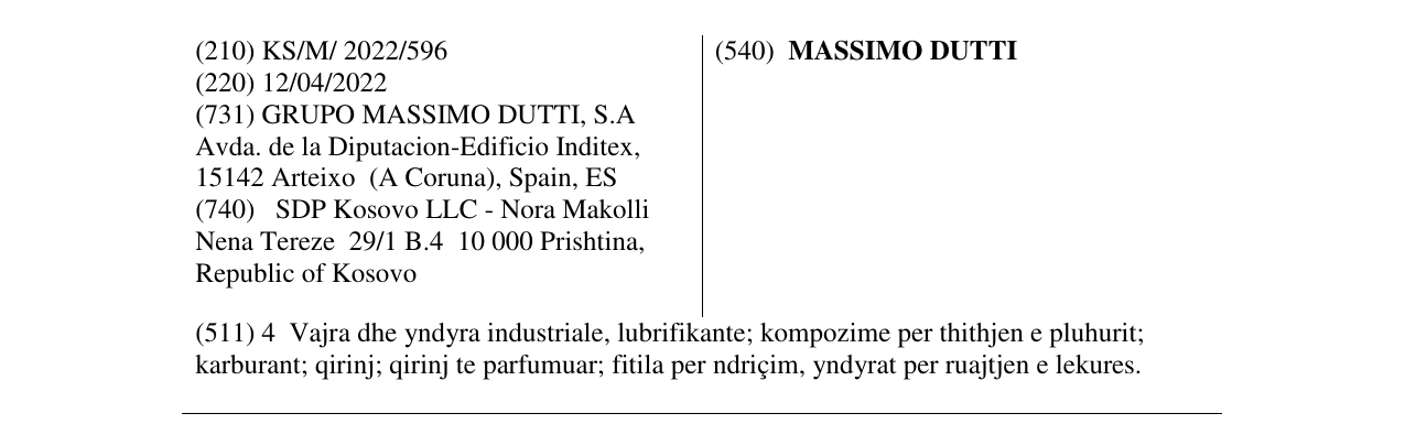 Zëri i markës MASSIMO DUTTI në buletin